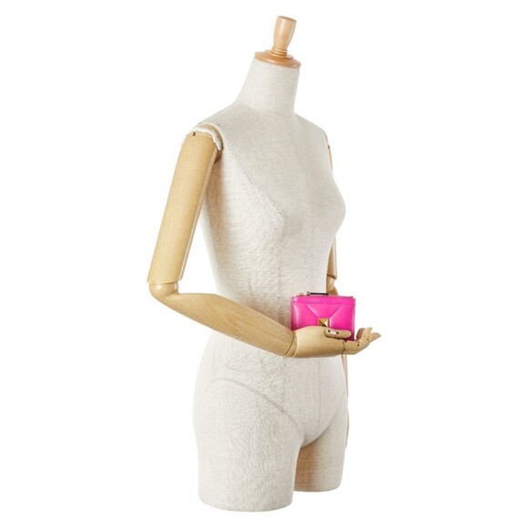 Valentino Roman Stud Coin Case Pink Gold Leather Women's VALENTINO - Picture 9 of 9